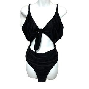 Fashion Nova Royalty Tied One Piece Faux Bikini Blk Swimsuit NWT 2X